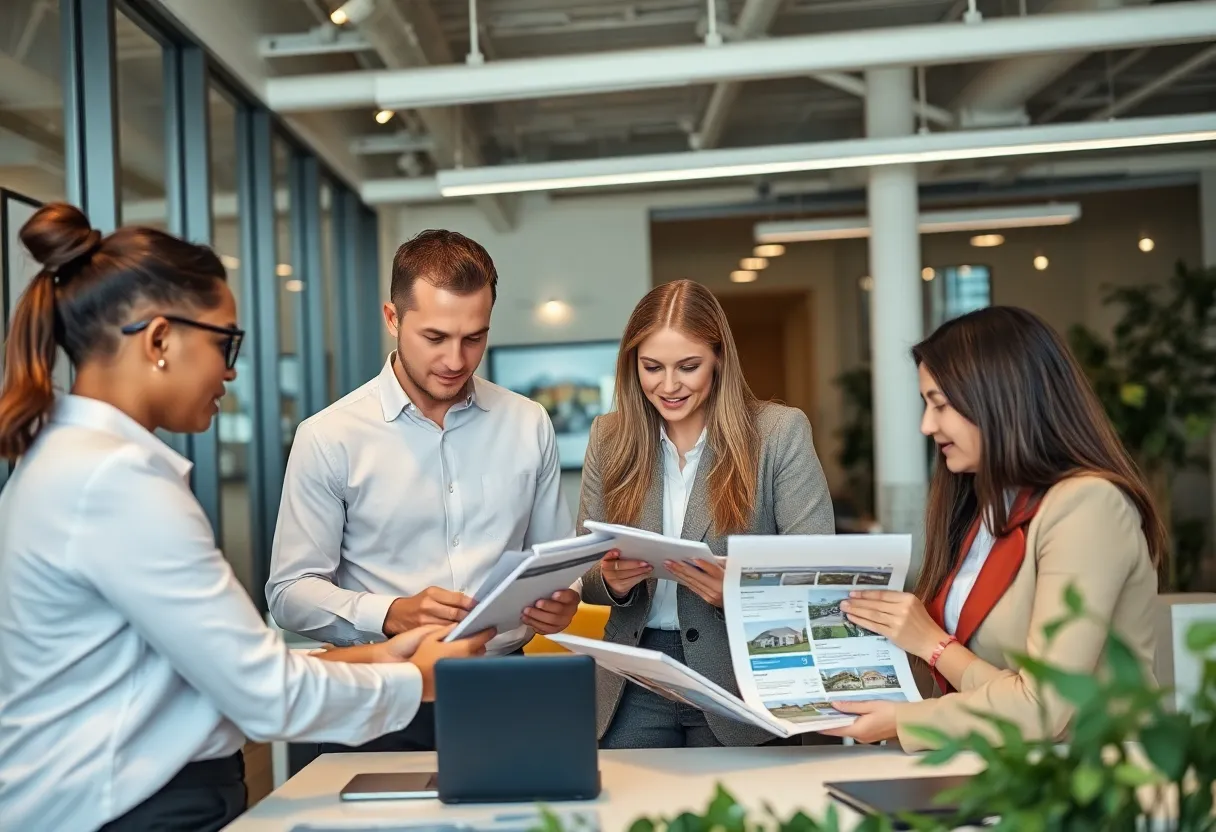 Agents working in a modern real estate office environment.