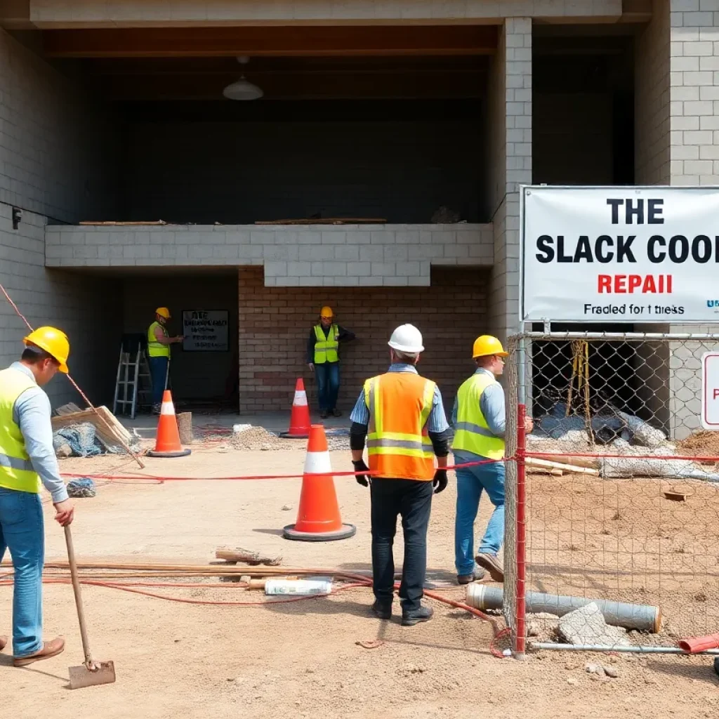 Workers at a construction site for public school repairs amidst investigations