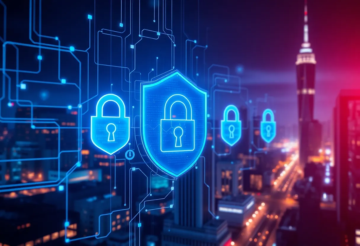 Abstract representation of cybersecurity in New York