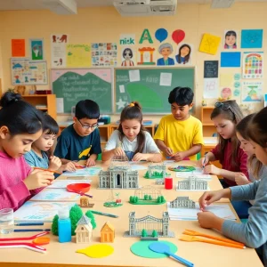 Students in a New York City classroom working on DIY projects