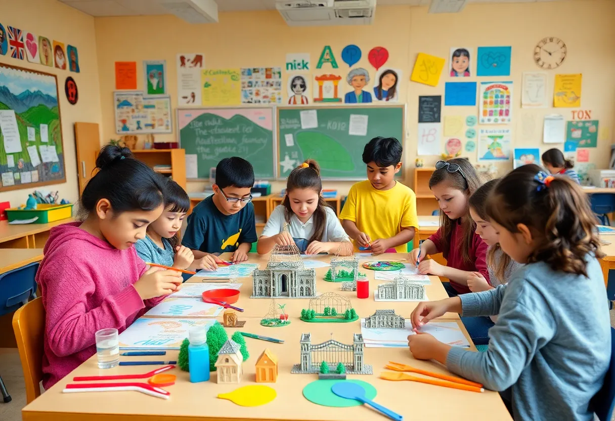 Students in a New York City classroom working on DIY projects