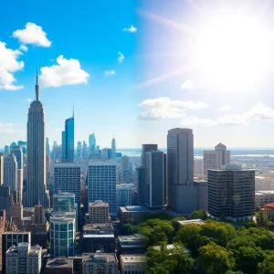 New York City skyline with a transition to Florida business landscape