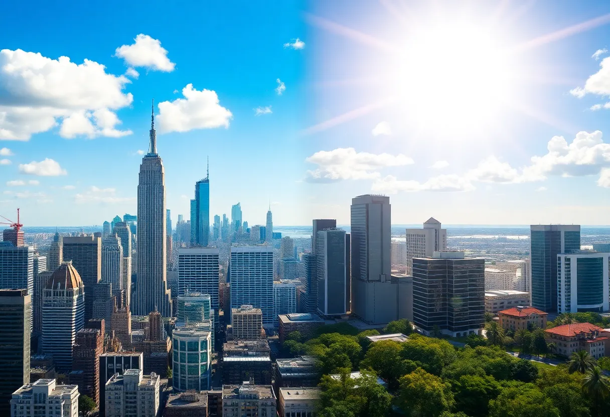New York City skyline with a transition to Florida business landscape