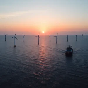Offshore wind turbines in the ocean representing the Empire Wind project