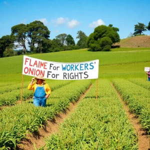 Farm workers advocating for their rights in a field