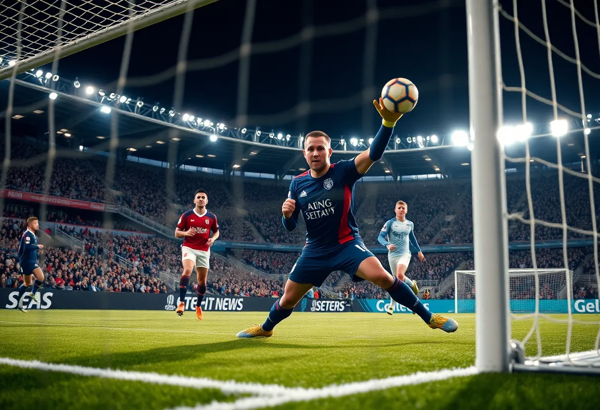 Goalkeeper making a save during a soccer match