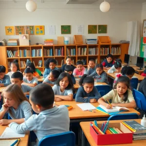 Diverse students in a classroom benefiting from federal education funding