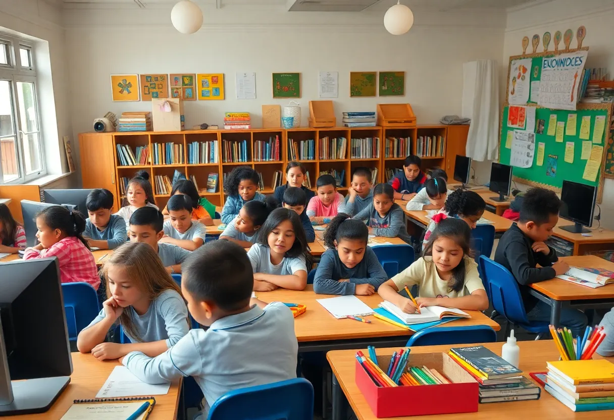 Diverse students in a classroom benefiting from federal education funding