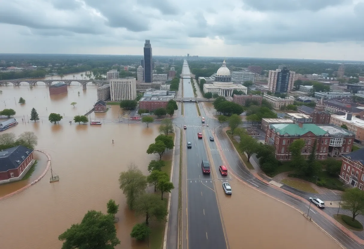 Aerial view of flooded streets and vehicles in New York and New Jersey