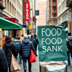 People receiving food assistance at a New York food bank