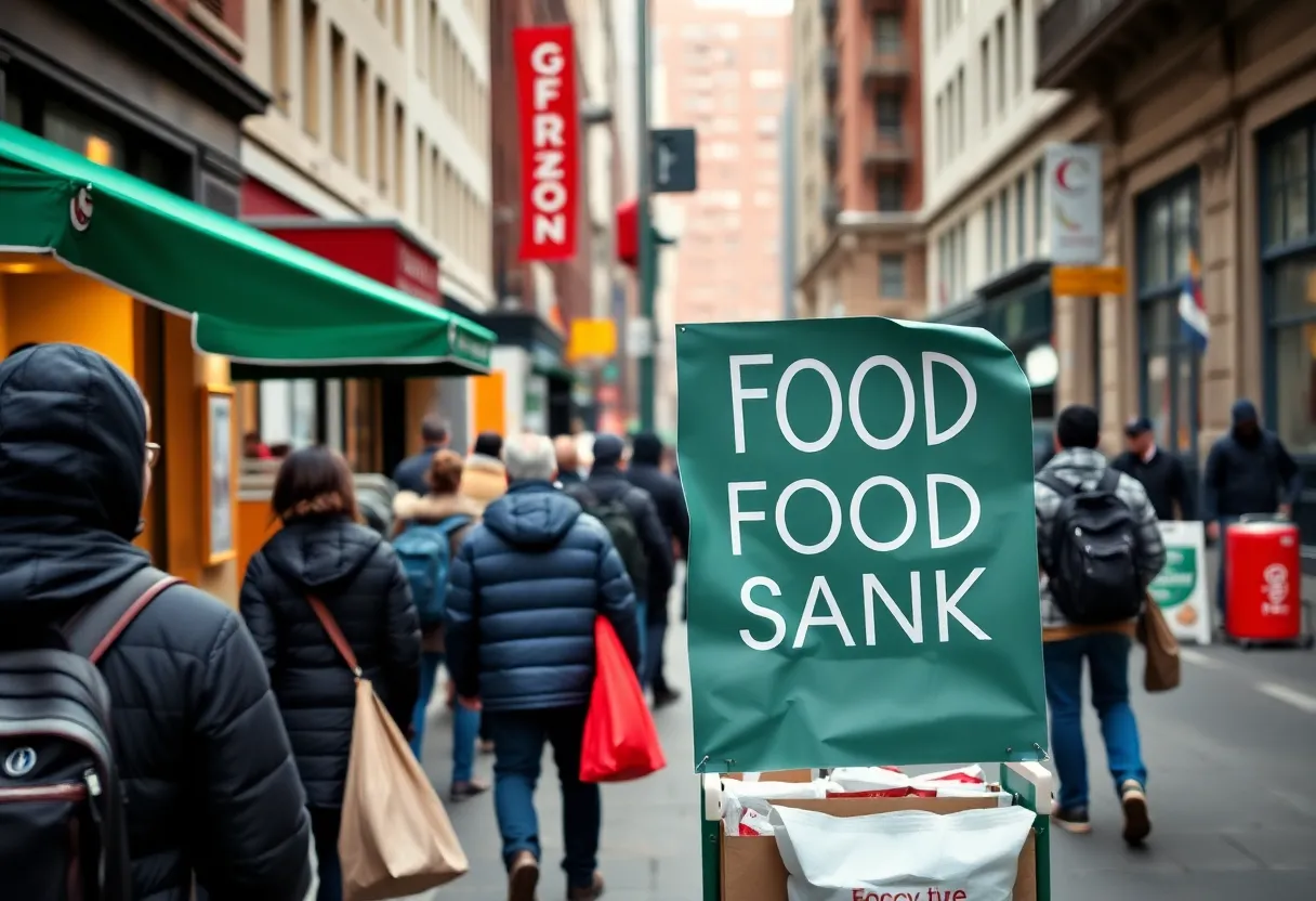 People receiving food assistance at a New York food bank