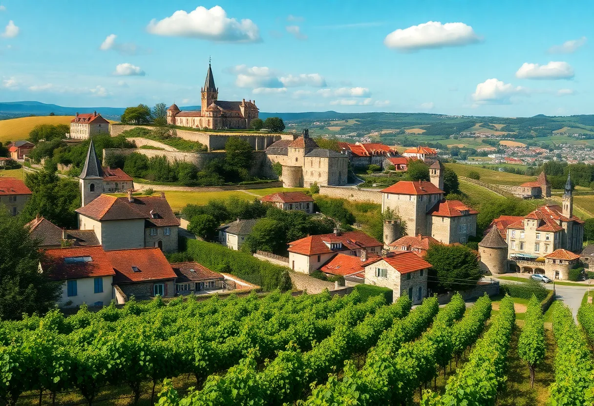 Beautiful vineyards and historical landmarks in the French countryside