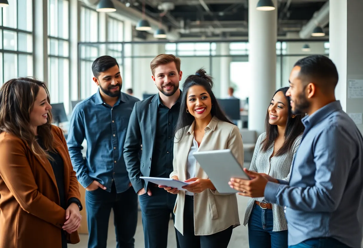 Young professionals collaborating in an open office space