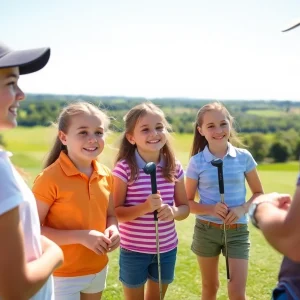 Young girls taking part in a golf lesson