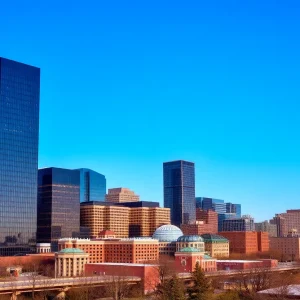 Skyline of Hartford, Connecticut showcasing financial buildings.