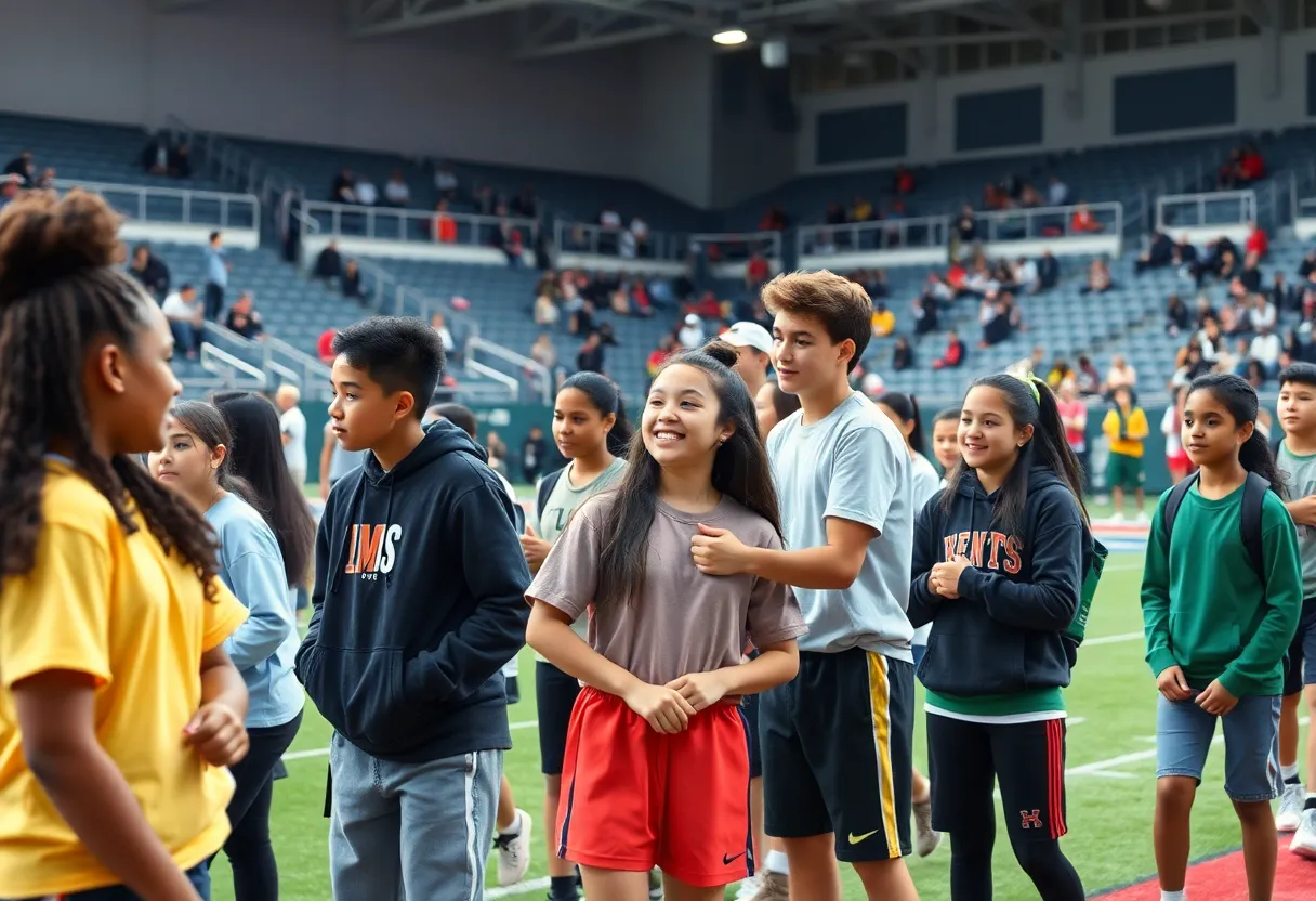 Students competing in a high school sports event