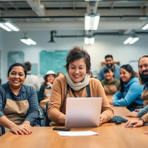 Group of diverse disabled workers in an inclusive work environment