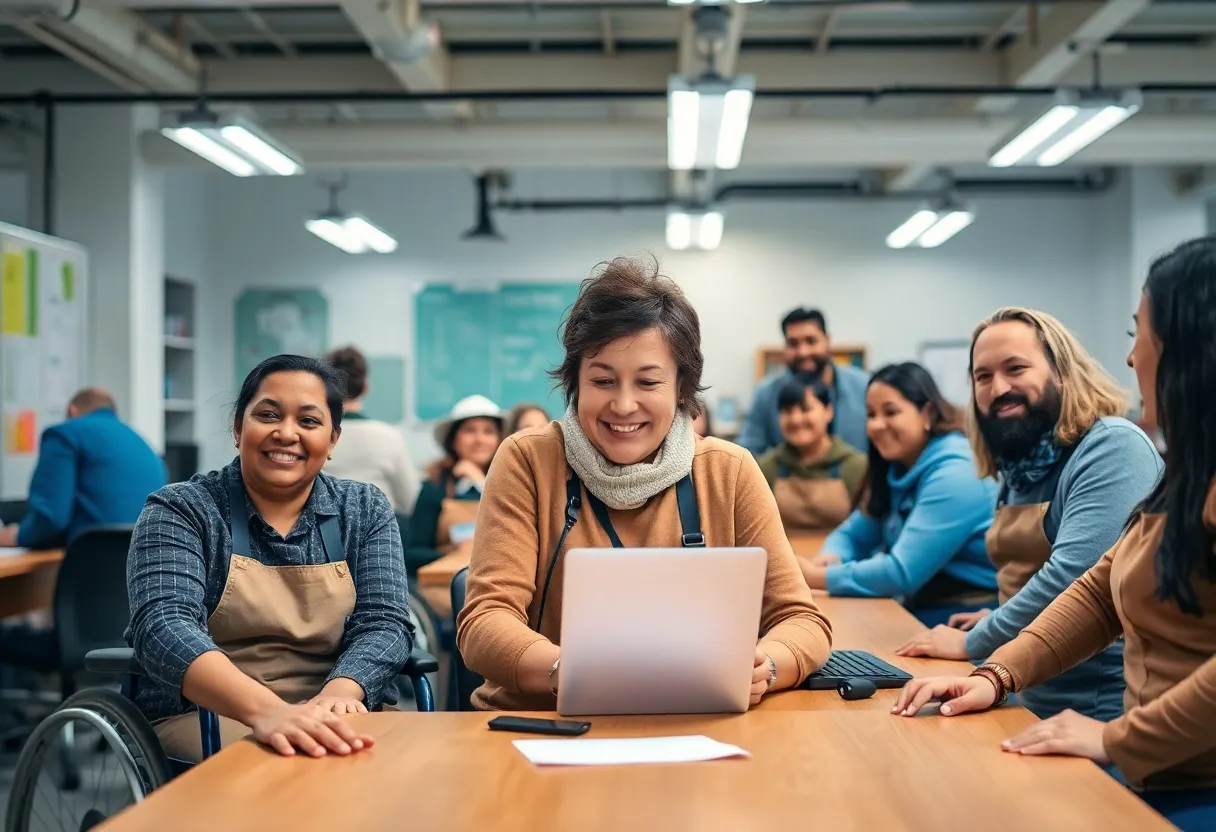 Group of diverse disabled workers in an inclusive work environment