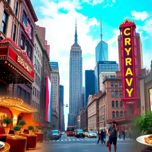 New York City skyline with promotional elements for the India Business Expo