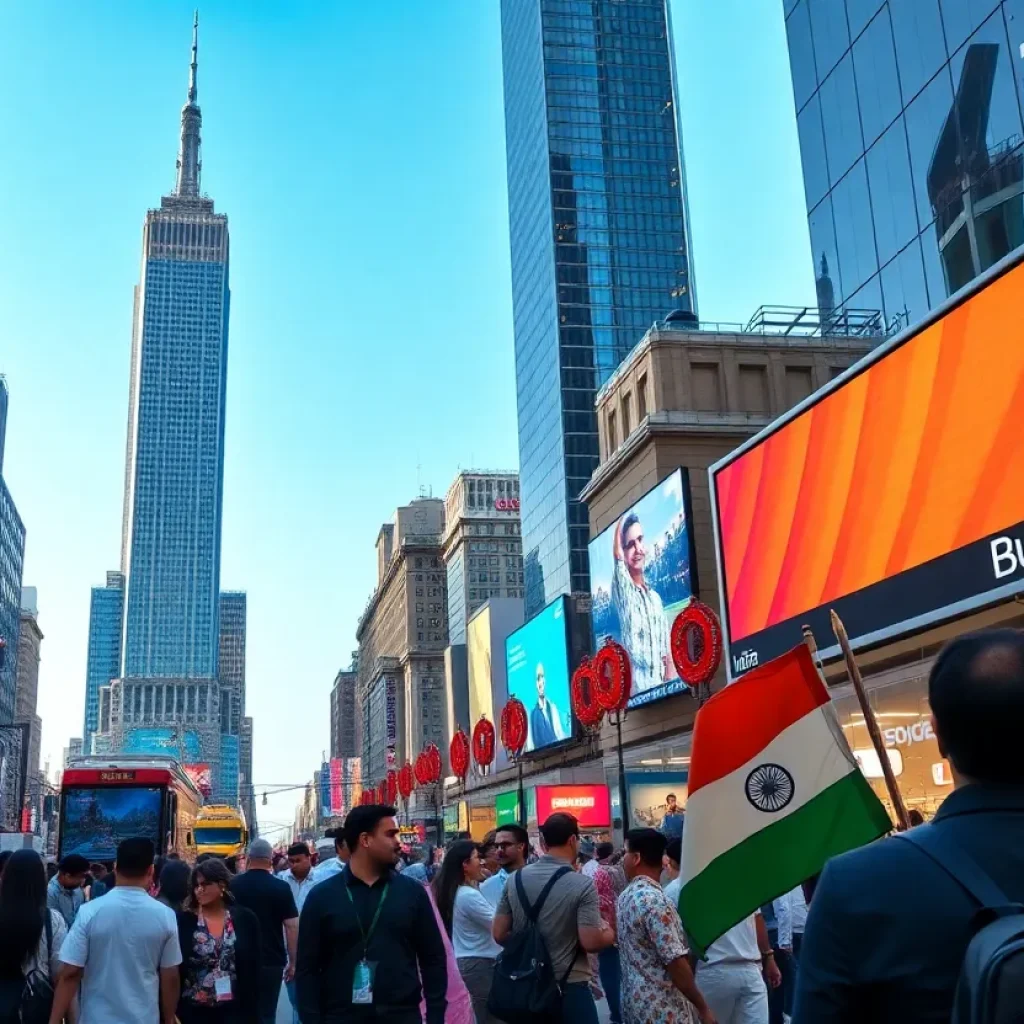 Participants at the India Business Expo in New York City showcasing cultural exchanges.