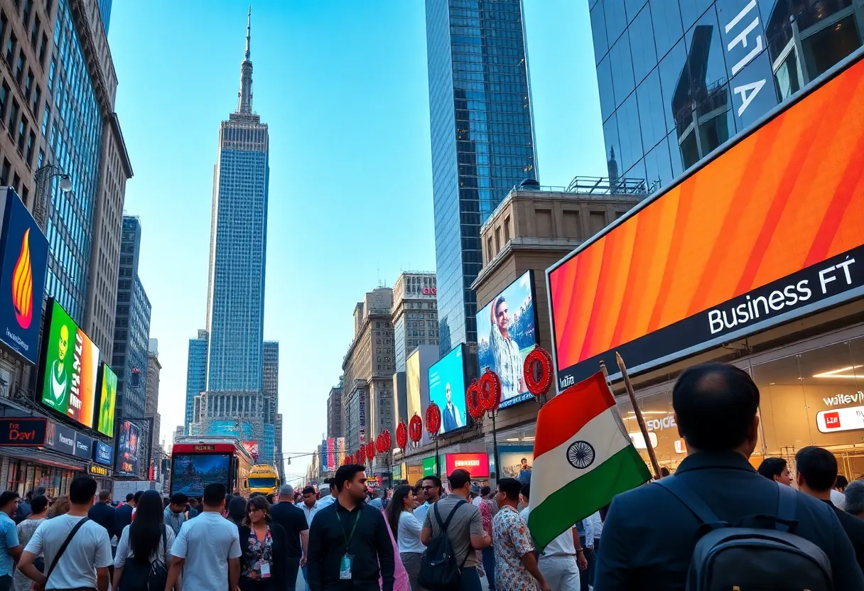 Participants at the India Business Expo in New York City showcasing cultural exchanges.