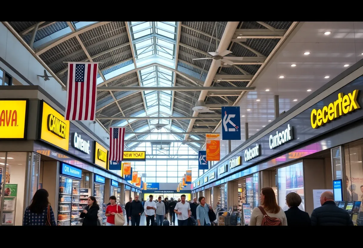 Retail area in JFK Airport's New Terminal One showcasing local New York brands.