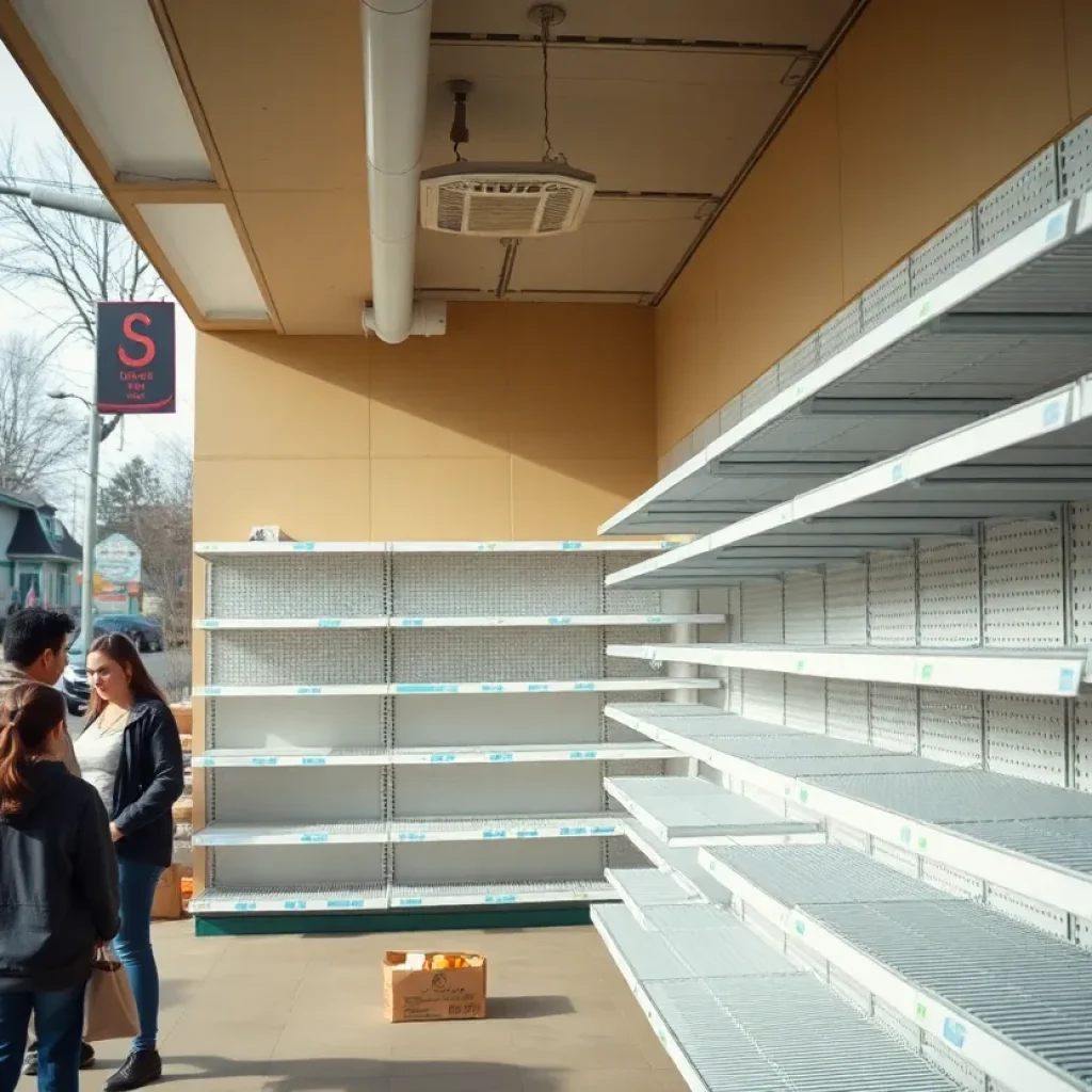 KC Sun Fresh grocery store with empty shelves and limited customers