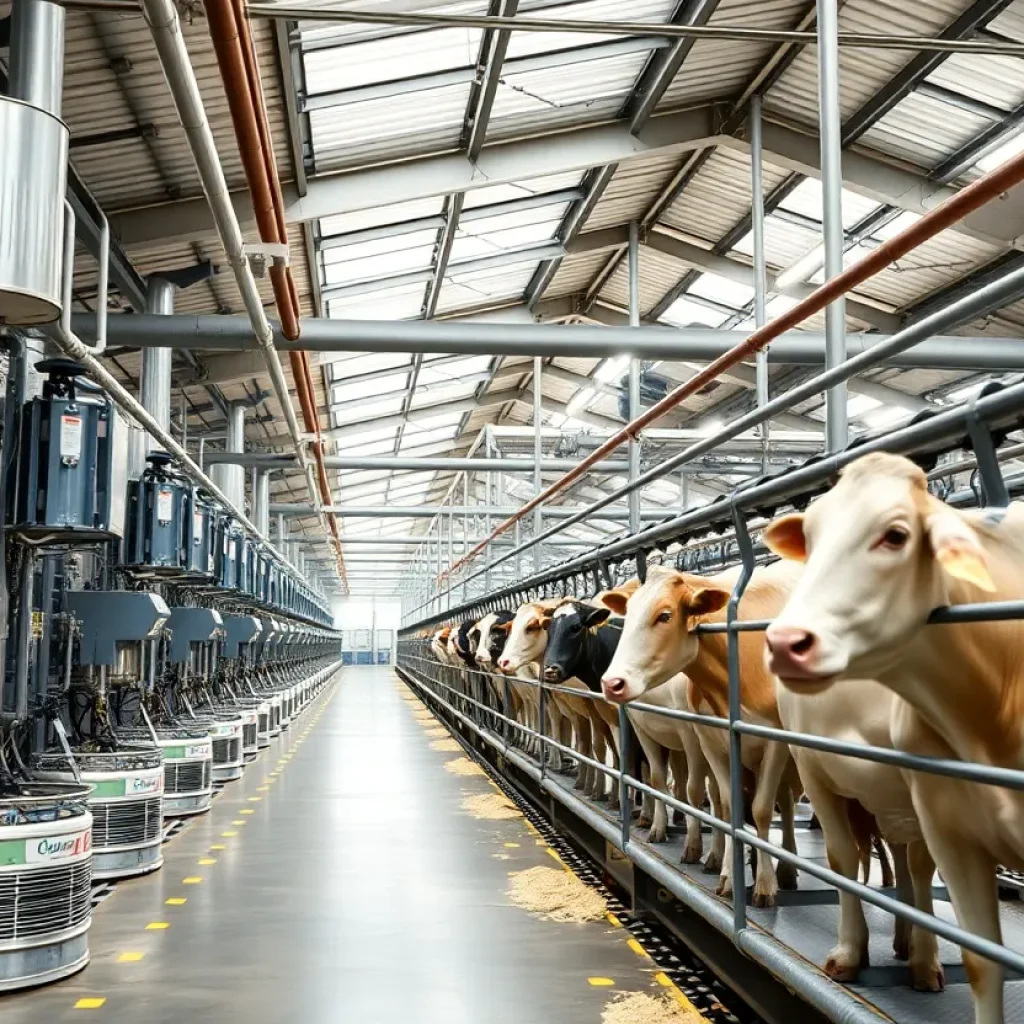 Modern dairy production facility with advanced technologies
