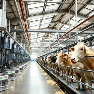 Modern dairy production facility with advanced technologies