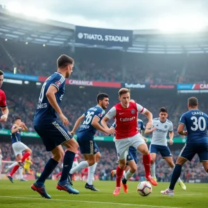 Soccer match action between LAFC and Portland Timbers at BMO Stadium