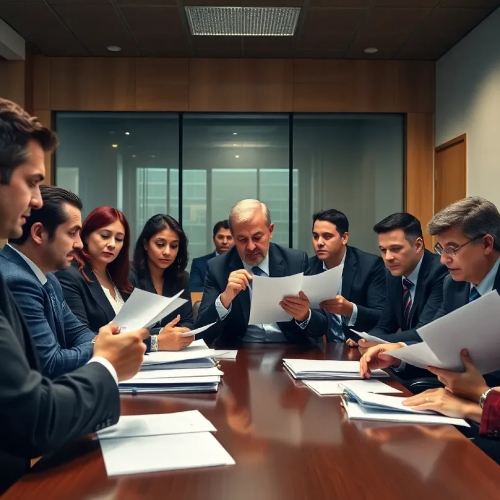 Lawyers discussing contract negotiations