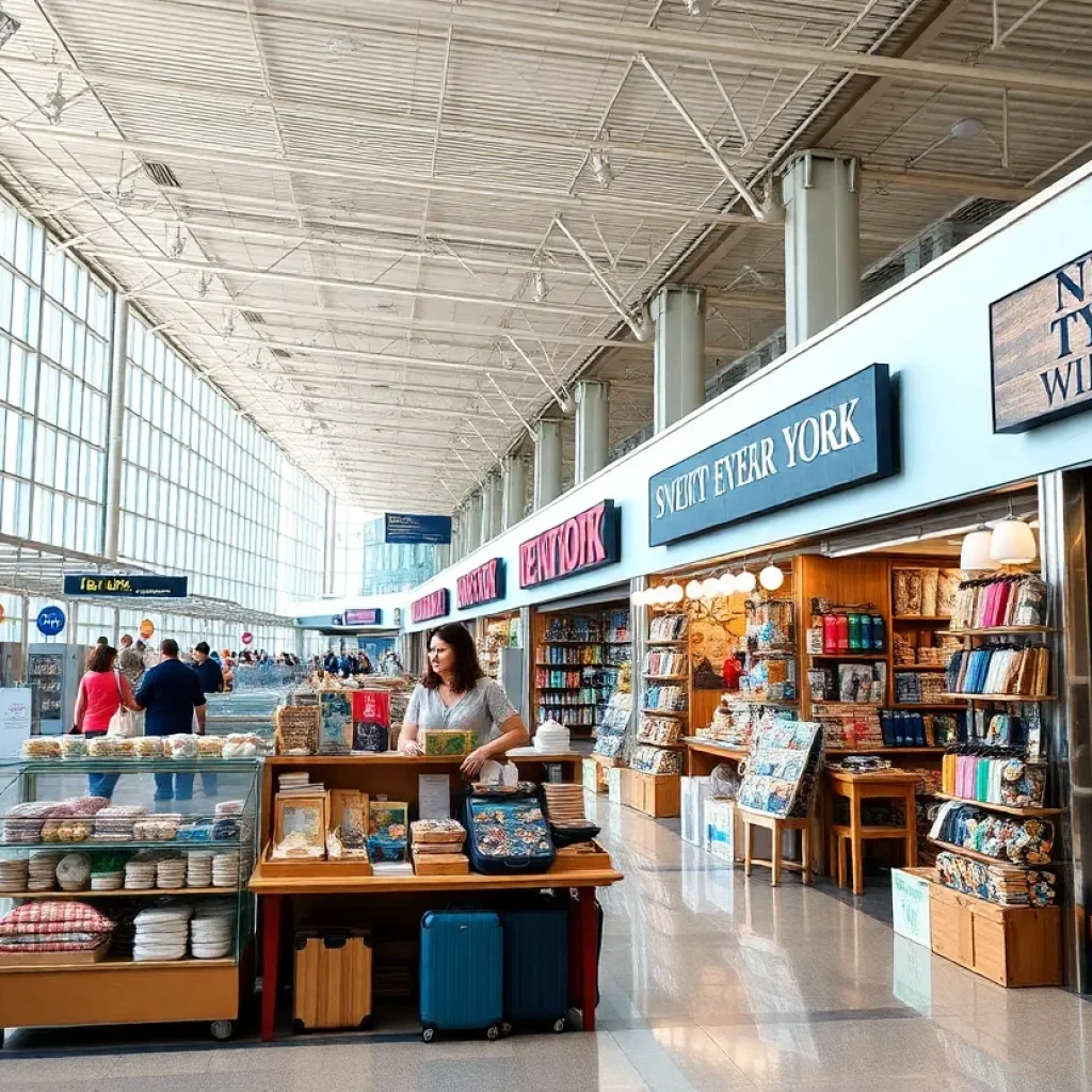 Interior view of New Terminal One at JFK Airport featuring local business products