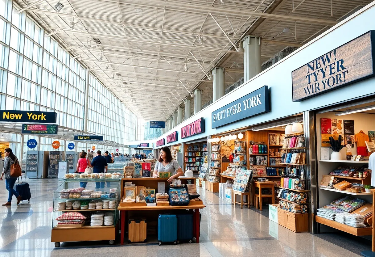 Interior view of New Terminal One at JFK Airport featuring local business products