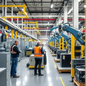 Workers in a modern manufacturing facility in Central New York