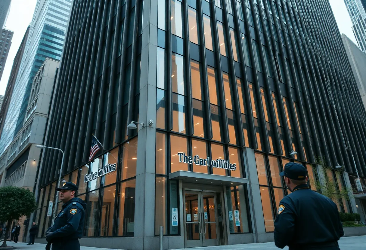 Security measures at a corporate office in Midtown Manhattan.