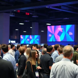 Attendees networking at a tech event in New York City