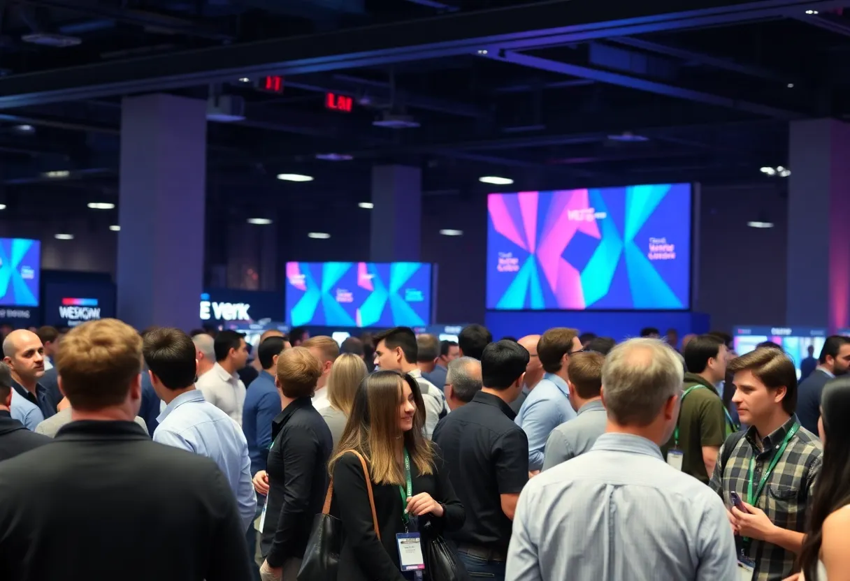 Attendees networking at a tech event in New York City