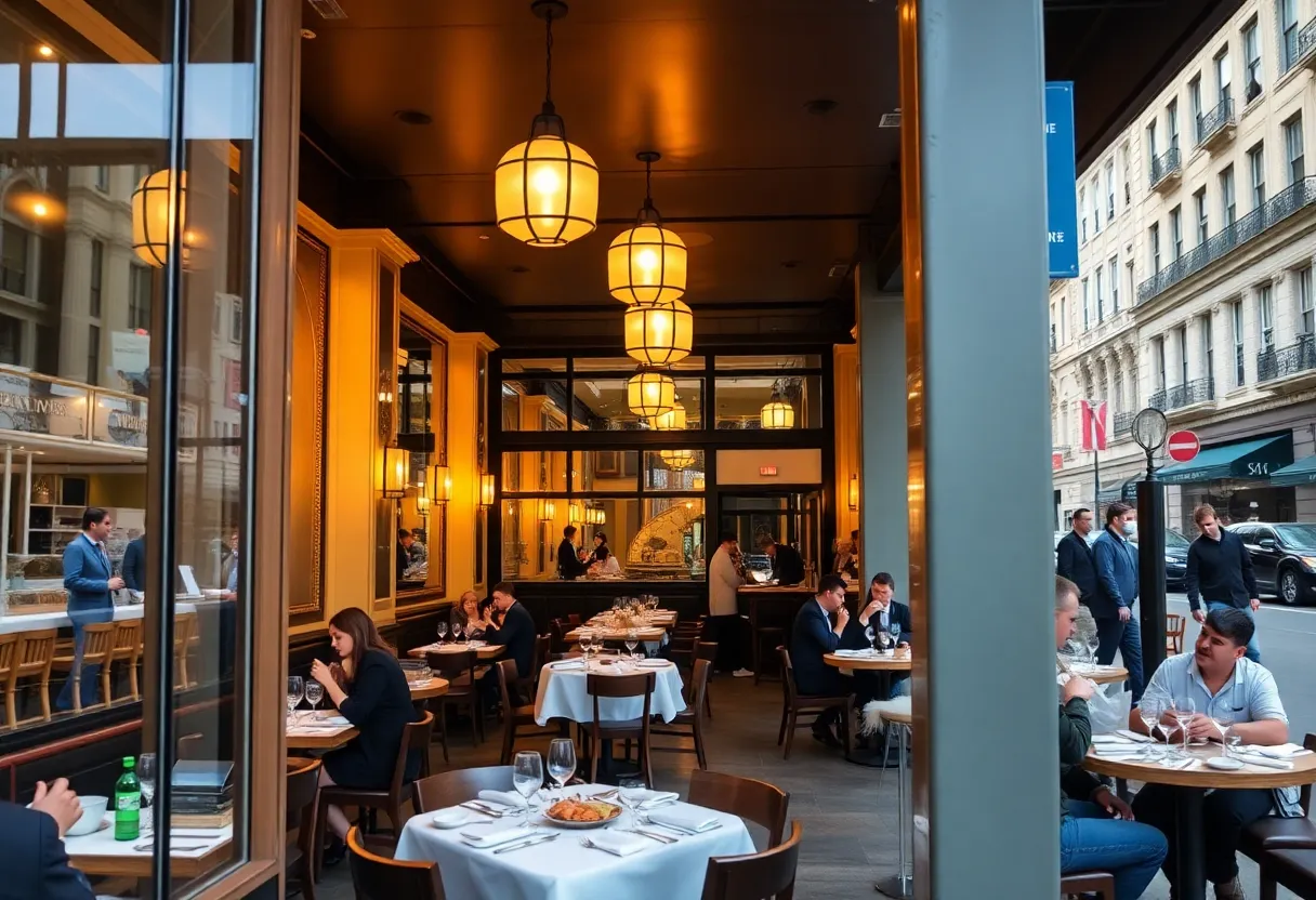 Patrons dining at a new brasserie in Manhattan's Garment District
