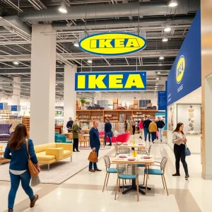 Interior of new IKEA store in Syracuse with furniture displays