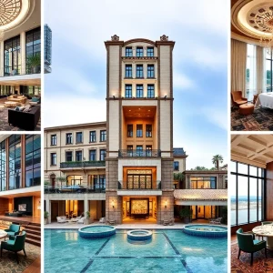 Collage of luxury hotels showcasing unique designs and interiors