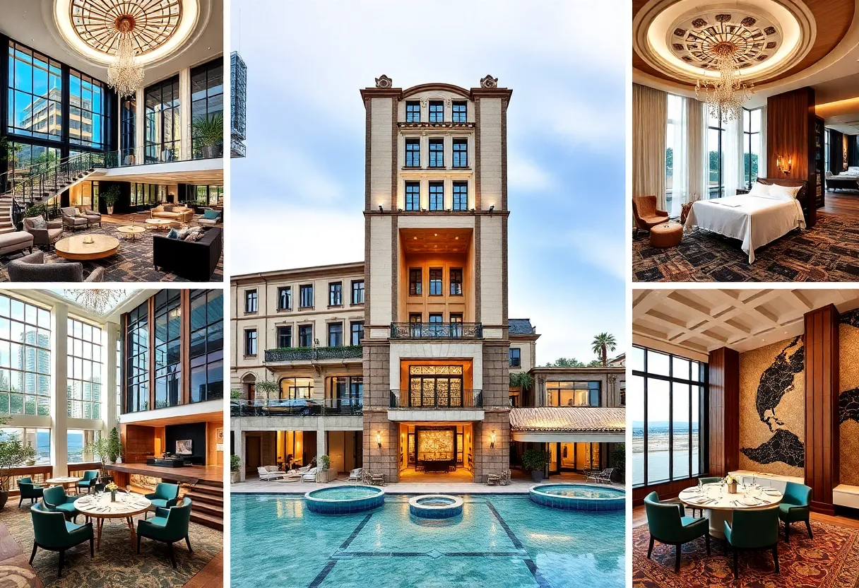 Collage of luxury hotels showcasing unique designs and interiors