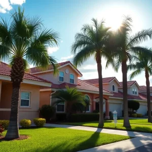A sunny Florida neighborhood showcasing residential homes and palm trees