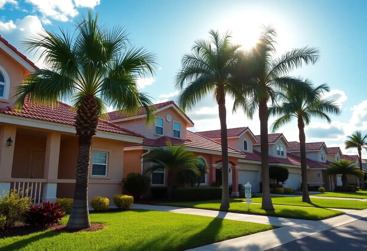 A sunny Florida neighborhood showcasing residential homes and palm trees