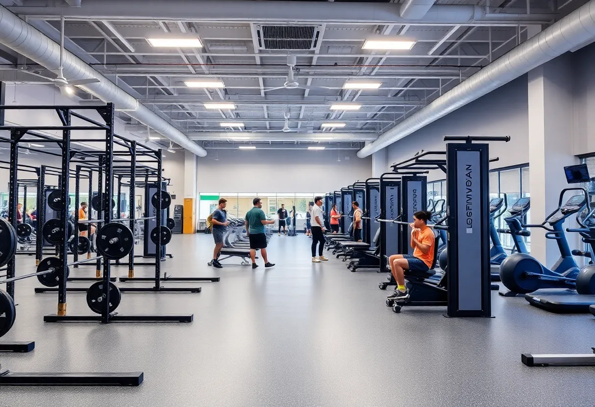 Students using advanced gym equipment in the new weight room facility.
