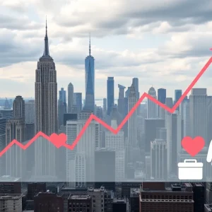 Conceptual image depicting New York's financial challenges and budget cuts