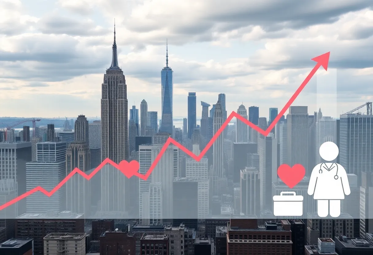 Conceptual image depicting New York's financial challenges and budget cuts