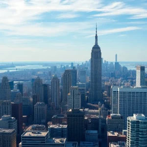 Skyline view of New York City with commercial buildings