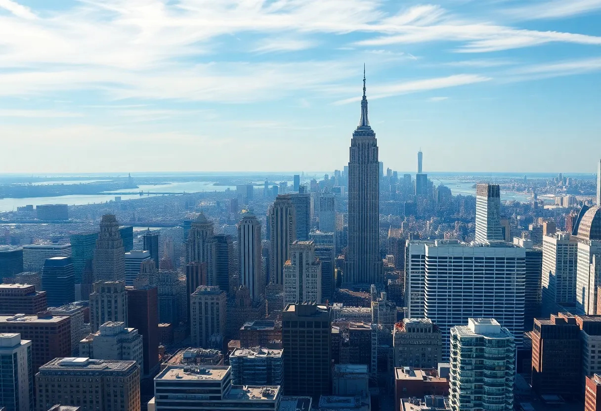 Skyline view of New York City with commercial buildings
