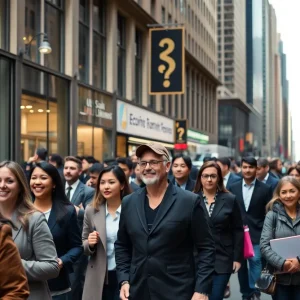 Crowd in New York City representing economic recovery