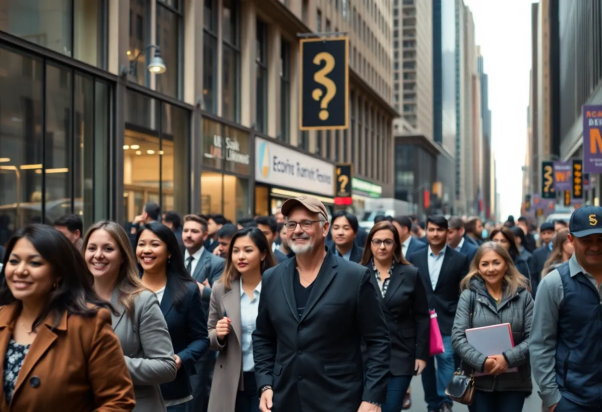 Crowd in New York City representing economic recovery